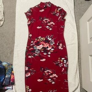 SHEIN Red Floral Midi Dress